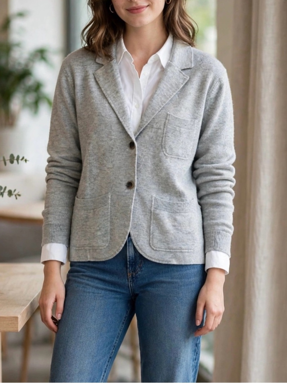 J.CREW Women's Sweater Blazer Preppy Classic Heather Grey Size XL